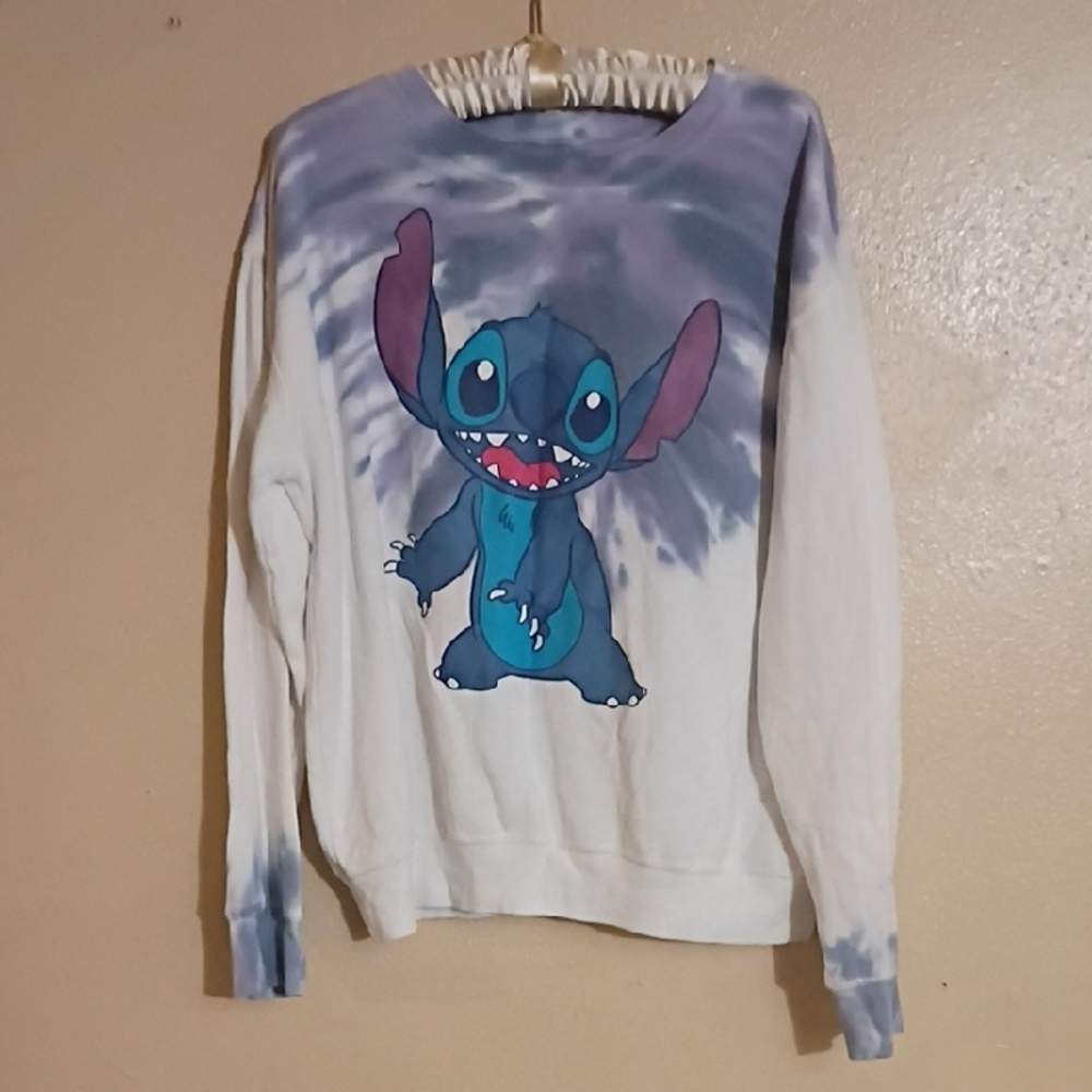 Disney Stitch Tie-Dye Pullover Sweatshirt in White and Blue